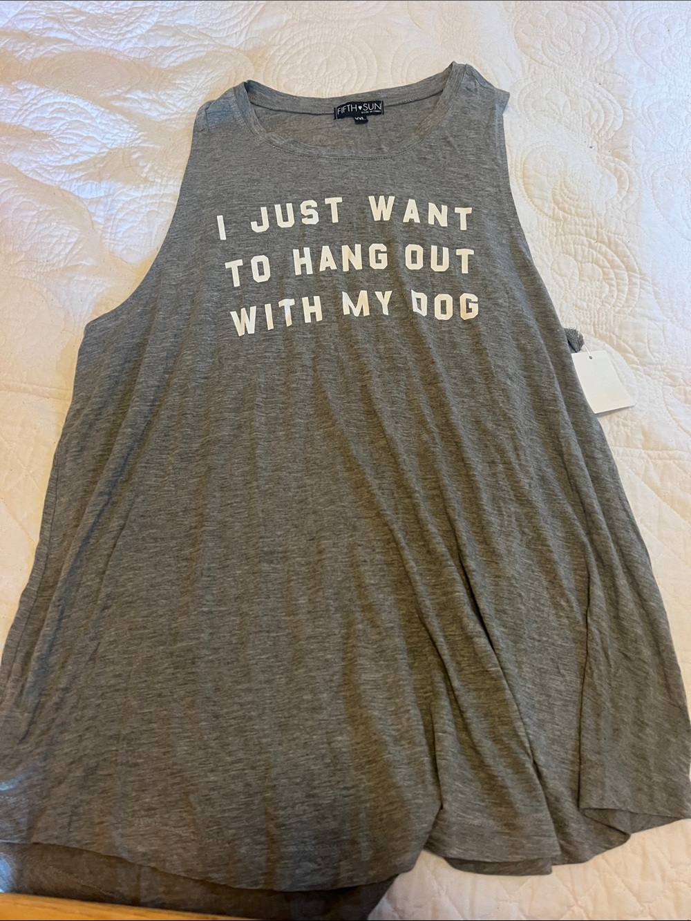 Fifth Sun Gray Dog Graphic Muscle Tank - White Text